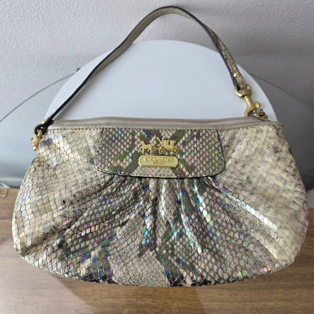 Coach Madison Shimmer Python Leather Wristlet Gol… - image 1